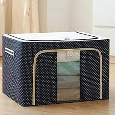 Foldable Steel Frame Cloths Zip Organizer Storage Solution for Clothes, Sarees, Bed Sheet, Blanket