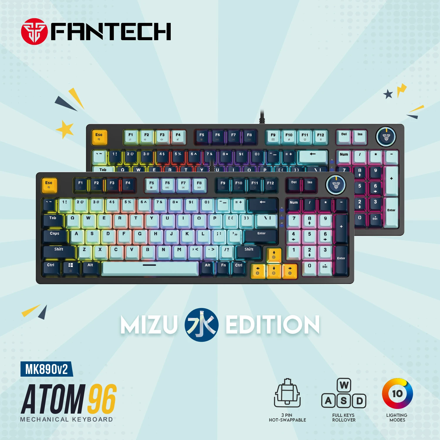 Fantech ATOM96 MK890 V2 Wired Mechanical Gaming Keyboard Mizu Edition