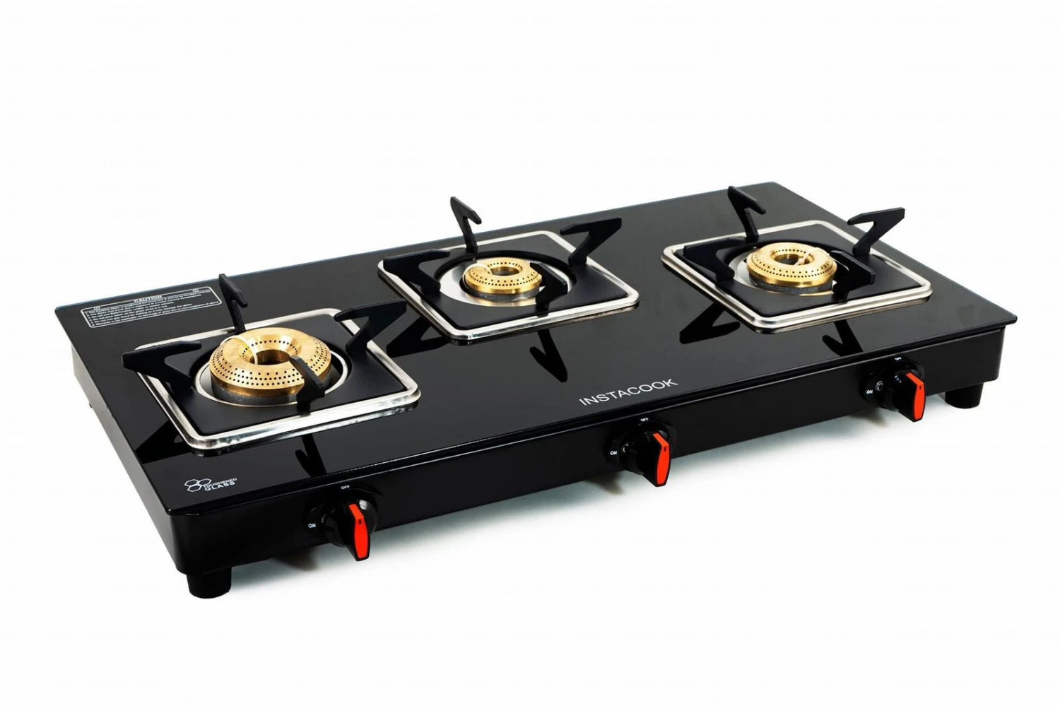 Instacook Square 3 Burner Automatic Glass Top Gas Stove.