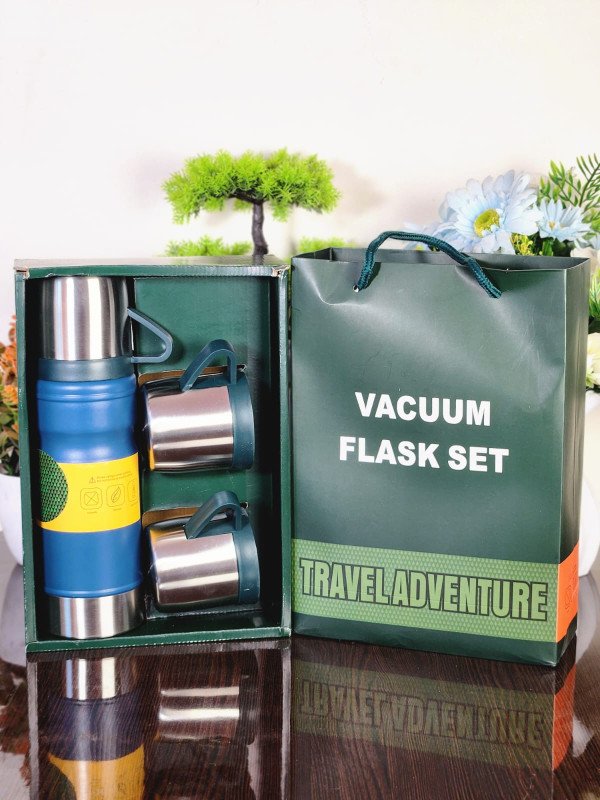 3Pcs Vacuum Flask Set Stainless Steel Drinking Metal Water Thermos Bottle Thermoses with Cup 750ML