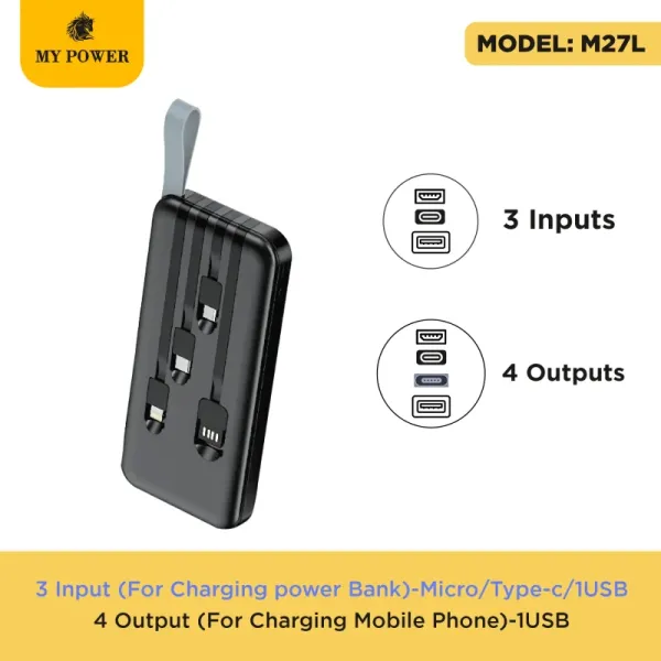 My Power Power Bank 20000mAh M27L 2 Watt Outdoor LED light In-build Cable for all movie devices
