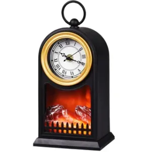 LED Fireplace Lantern Mantle Clock Battery Operated Lamp