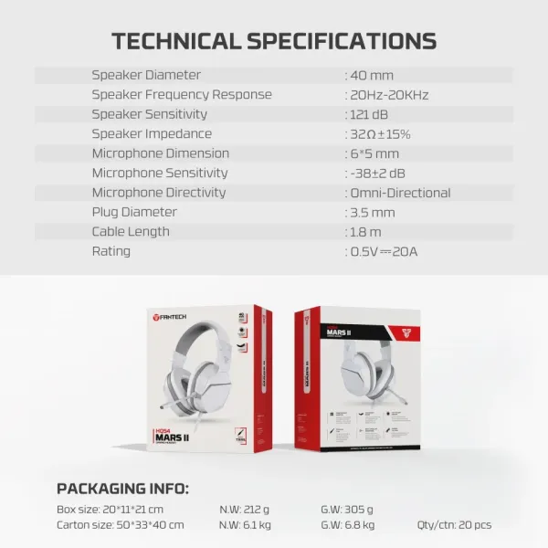 Fantech HQ54 Wired Gaming Headphone for PC Laptop (White)