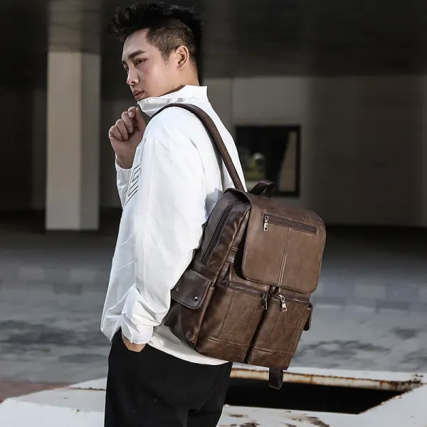 Leather Double Pocket Backpack For Casual School College Bag for Men - Black / Coffee / Tan |Fashion Multicolor College Bag For Men