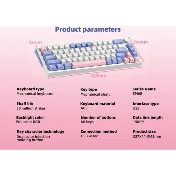 SAMA SM68 Triple Mode BT5.0/2.4G/USB-C Mechanical Keyboard, 68 Keys Hot-Swappable Compact Keyboard, Rechargeable & Multifunctional RGB Backlit Ergonomic Mini Office Keyboard