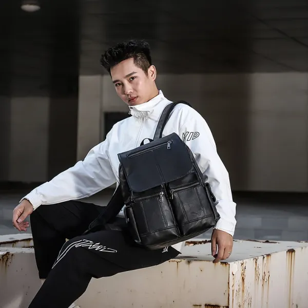 Leather Double Pocket Backpack For Casual School College Bag for Men - Black / Coffee / Tan |Fashion Multicolor College Bag For Men