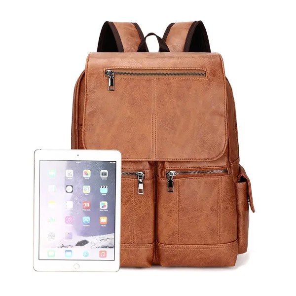 Leather Double Pocket Backpack For Casual School College Bag for Men - Black / Coffee / Tan |Fashion Multicolor College Bag For Men