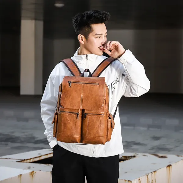 Leather Double Pocket Backpack For Casual School College Bag for Men - Black / Coffee / Tan |Fashion Multicolor College Bag For Men
