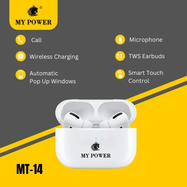 Mypower wireless Earbuds Best quality Highbase Bluetooth Handsfree earpods pro Mt14 for all device.