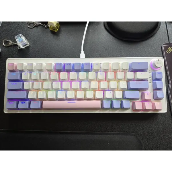 SAMA SM68 Triple Mode BT5.0/2.4G/USB-C Mechanical Keyboard, 68 Keys Hot-Swappable Compact Keyboard, Rechargeable & Multifunctional RGB Backlit Ergonomic Mini Office Keyboard