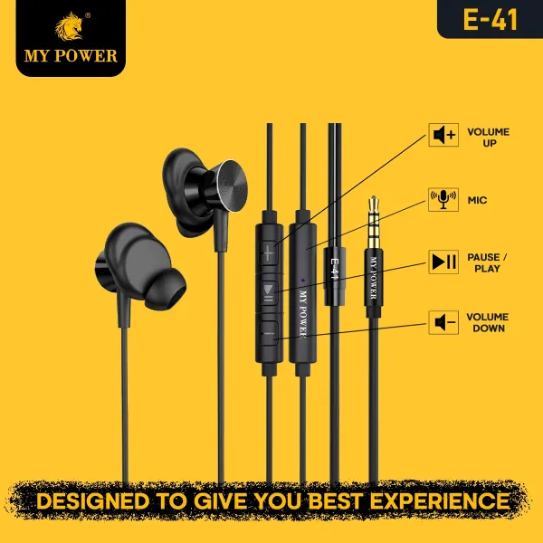 My Power Bass Full Earphone E-41 | Extra Bass| Passive Noise-Cancellation|