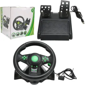 Gaming Steering Wheel with Pedals 180 Degree Rotation Vibration USB PC Steering Wheel for X-Box 360/PS3/PS2/PC