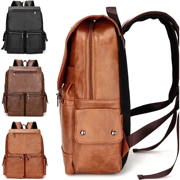 Leather Double Pocket Backpack For Casual School College Bag for Men - Black / Coffee / Tan |Fashion Multicolor College Bag For Men