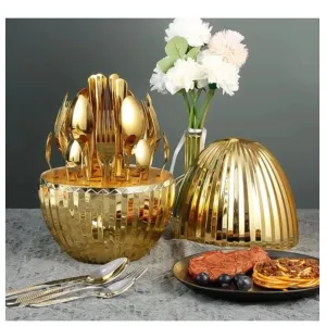 Elegant Golden Egg-Shaped Stainless Steel Cutlery (24 Piece)