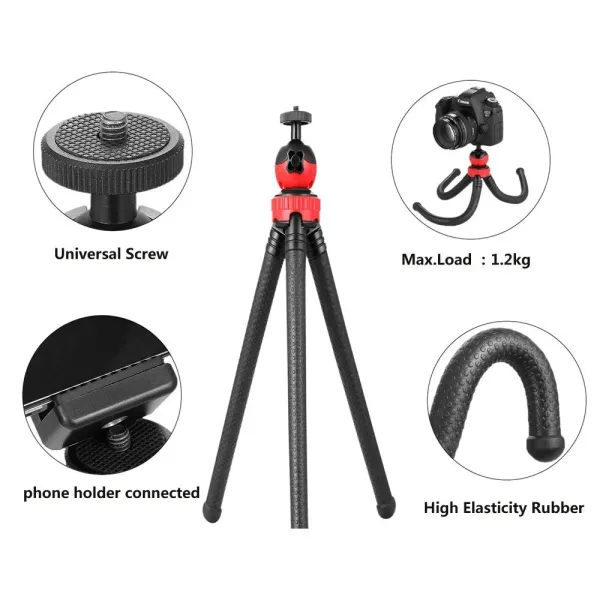 Flexible 12\" Gorilla Grip Tripod for Phone, DSLR & GoPro + Free Phone Mount