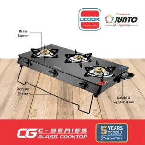 JUNTO C Series Basic 3-Burner Gas Stove with Elegant Glass Cooktop 4803