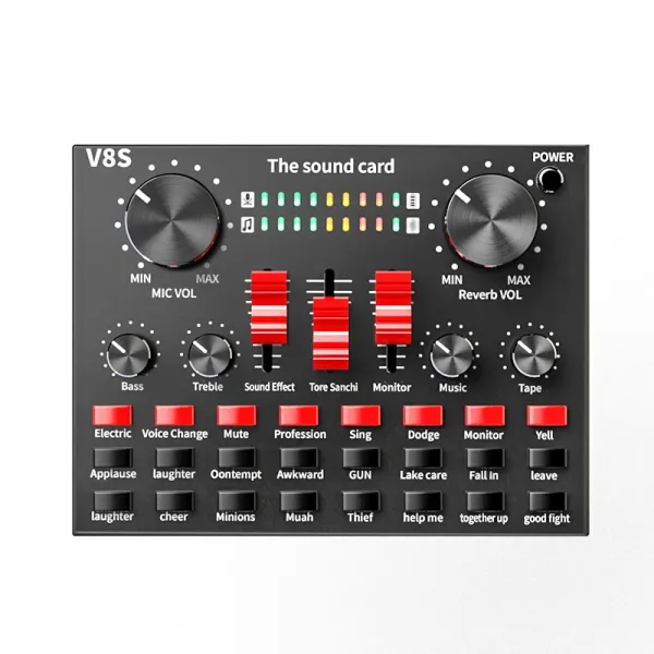 V8S External Sound Card USB Audio Interface - Portable Mixer for Microphone & Live Streaming