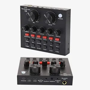 V8 Live Sound Card Audio Interface - Portable Mixer with Built-in Sound Effects for Streaming & Recording