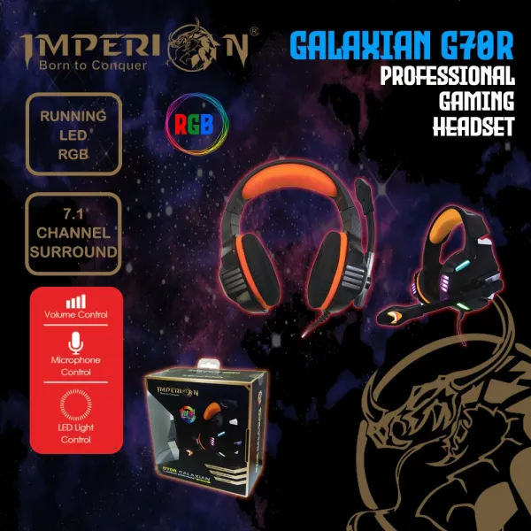 Imperion HS-G70R Galaxian 7.1 Surround Professional Gaming Headset - Immersive Audio with RGB Lighting