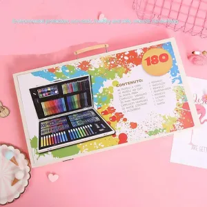 180 Pcs Kids Drawing Painting Set Wood Box Art Set Children Drawing Supplies
