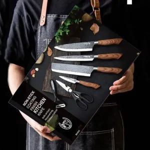 Carbon Steel Kitchen Knives Set 6 PCS Chef\'s Knife Slicing Knife Butcher Knives Forged with Scissors and Ceramic Peeler