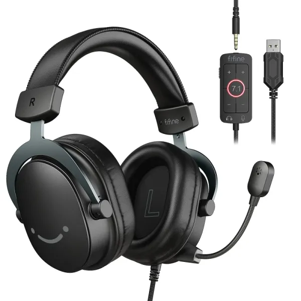FIFINE AmpliGame H9 Gaming Headset - 7.1 Surround Sound with Detachable Mic for PC & Consoles