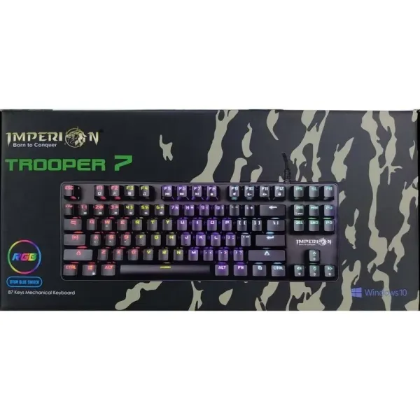 Imperion Trooper 7 Mechanical Gaming Keyboard (KG-M07F) - TKL, OTUM Blue Switches, Full Anti-Ghosting & Customizable Lighting for PC Gaming