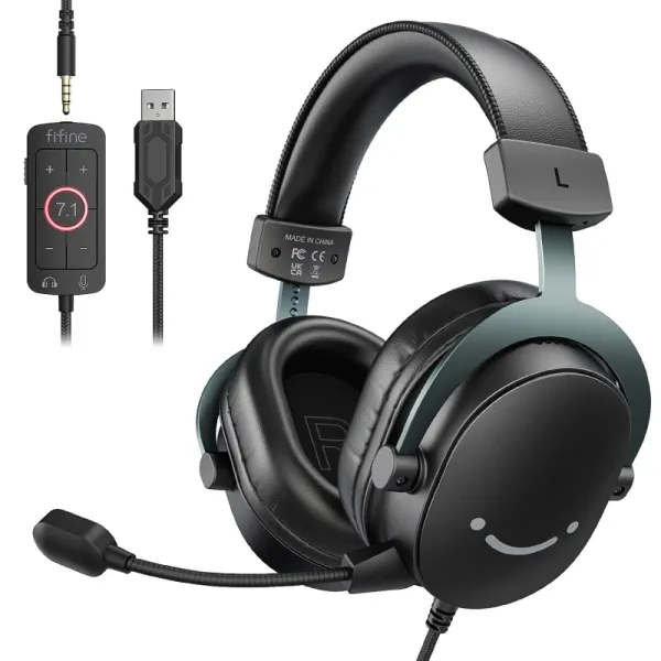 FIFINE AmpliGame H9 Gaming Headset - 7.1 Surround Sound with Detachable Mic for PC & Consoles