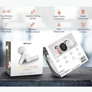 HiFuture Colorbuds 2: 20-Hour Battery, Lightweight, IPX5 Water-Resistant Earbuds