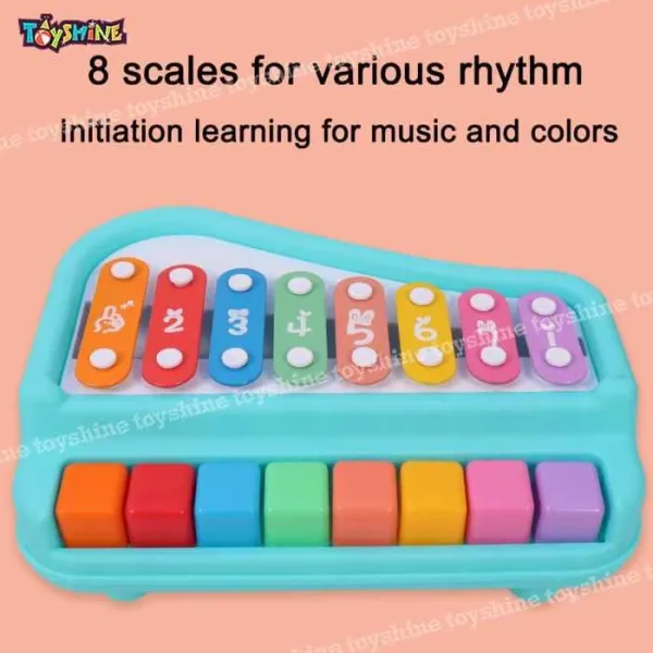 2 in 1 Piano Xylophone Educational Musical Instruments, 8 Key Scales for Clear Tones with Music Cards Songbook Multi Color