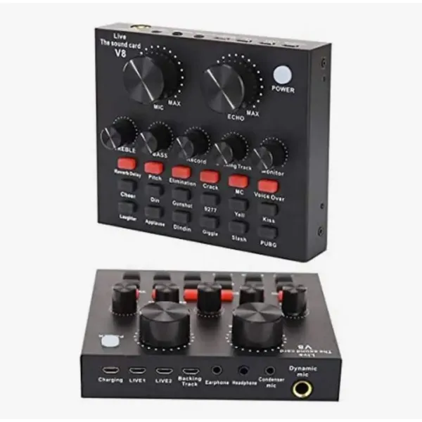 V8 Sound Card Audio Set Interface External Usb Live Microphone Sound Card Bluetooth Function for Computer Pc Mobile Phone Sing
