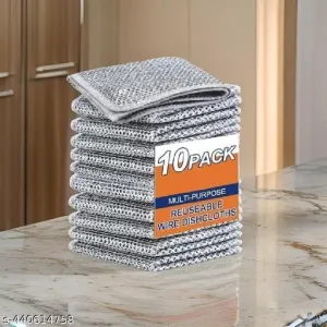 (Pack of 10) Reusable Heavy-Duty Steel Wool Scrubbers - Multi-Purpose Kitchen & Household Cleaning Pads for Tough Grime, Rust & Baked