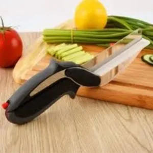 2 in 1 Clever Cutter Kitchen Vegetable Cutting Smart Knife Scissor With Board