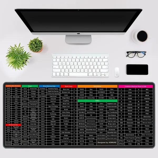 Anti-Slip Desk Mat with Productivity Shortcut Keys | Large Non-Slip Keyboard & Mouse Pad for Enhanced Workflow