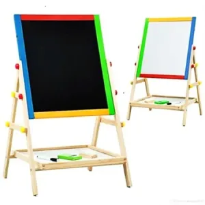 2-in-1 Wooden Writing Board - Dual-Sided Chalkboard & Whiteboard with Chalk, Duster & Marker