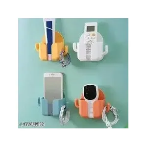 4 Pcs Wall Mounted Multifunction Organizer - Remote Control, Mobile Phone Charging & Plug Holder with Hooks / Stand for Small Items