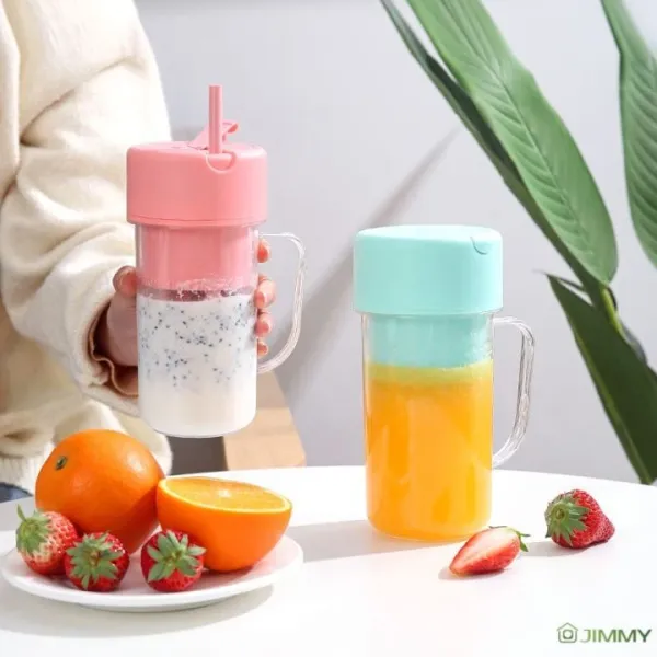 2-in-1 Mini Portable Juicer Blender - USB Rechargeable with 6 Blades, Handle & Straw (500 ML) for On-the-Go Freshness