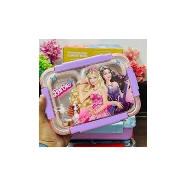 Stylish Barbie Dream Transparent 2-Compartment Lunch Box - Ideal for Office & School Meals (Pink)