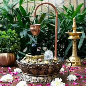 Shiva Linga Waterfall Fountain with LED Lights - Home Temple Decor & Gift