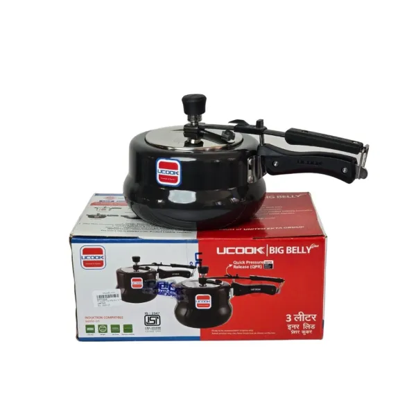 UCOOK BIG BELLY 3-Liter Hard Anodized Pressure Cooker - Induction Compatible & Safe Cookware