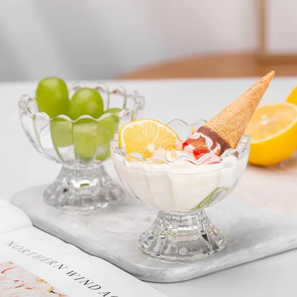 6-Piece Glass Ice Cream Cups & Dessert Bowls - Elegant Dishes for Fruit, Sundaes & Pudding