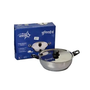 UNIRIZE 24cm Triply Bottom Kadhai with Stainless Steel Lid - Induction Friendly & Uniform Heating