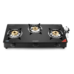 JUNTO C Series Basic 3-Burner Gas Stove (Model 4803) - Elegant Glass Cooktop for Home Kitchens