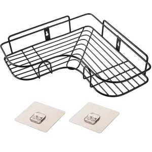 Durable Metal Self-Adhesive Corner Shelf - No Drilling Kitchen & Bathroom Storage Organizer in Black