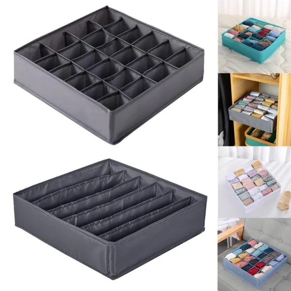 24 Grid Compartments Foldable Closet Organizer Storage Boxes for Socks/Lingerie/Underwear