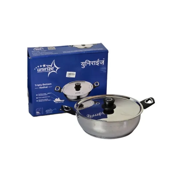 UNIRIZE 26cm Triply Bottom Kadhai with Stainless Steel Lid - Induction Friendly & Uniform Heating