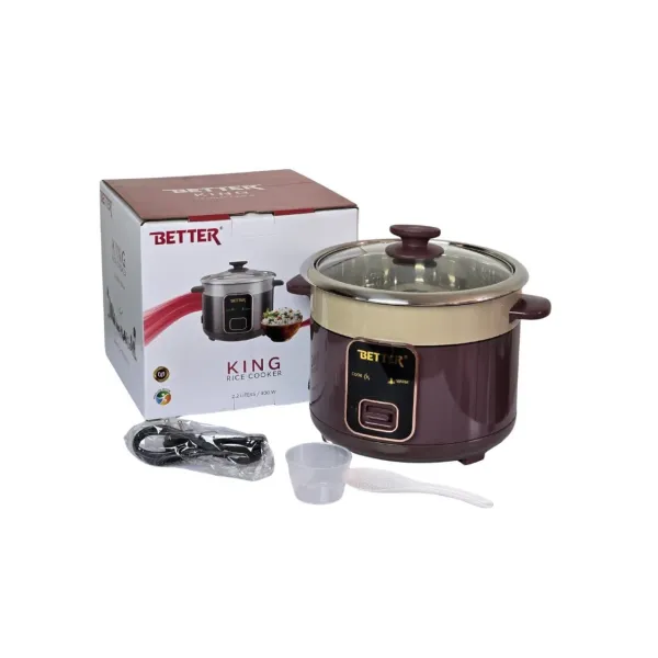 BETTER KING 2.2 Liter Automatic Rice Cooker with Glass Lid & Keep Warm Function (500W)