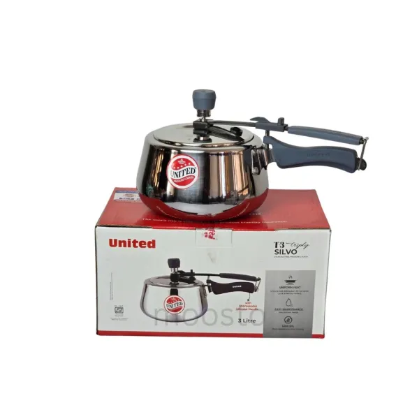 UNITED T3 FLIPLY SILVO 3-Liter Stainless Steel Pressure Cooker - Uniform Heat & Easy Maintenance