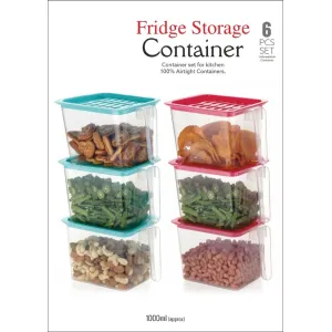 Pack of 6 Fridge Storage Containers with Handles - TASTELLO Food Organizers