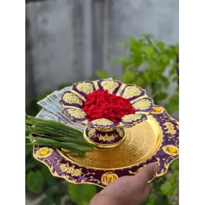 Traditional Silver-Coated Tika Thali Set for Dashain & Tihar - Puja Plate